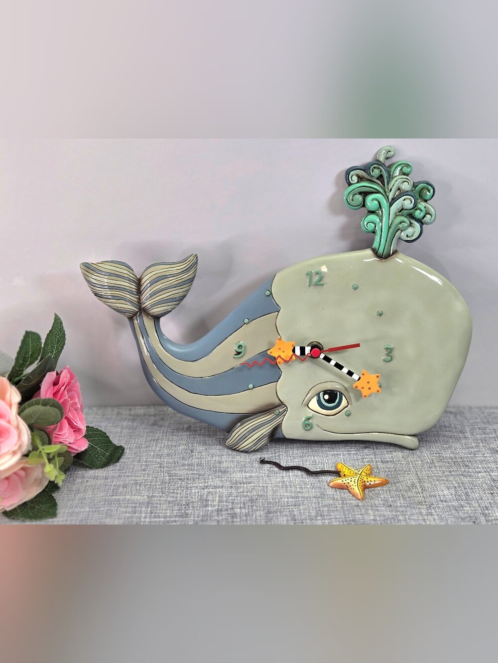 Allen Designs "Spouting Off" Blue Whale Pendulum Wall Clock P1566 - Discontinued